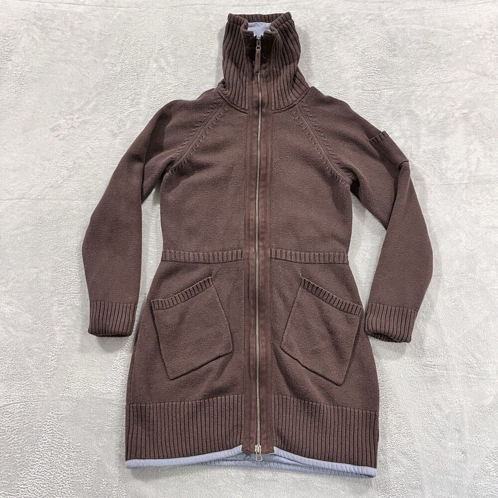 Athleta Jacket Full Zip Turtle Neck Womens M Wool Knit Brown Sweater Outdoor